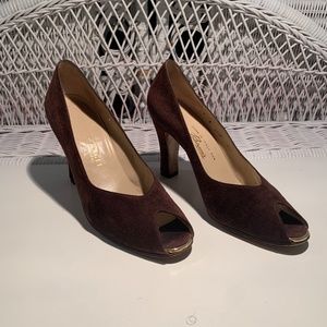 Bruno Magli Genuine Suede Peep-toe Pump Heels